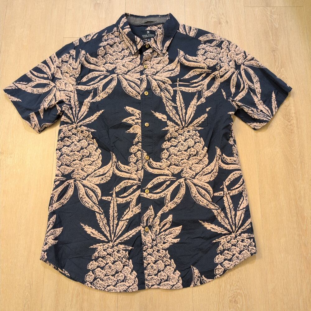 Roark Revival Men's Medium Button Up Shirt Pineapple Tropical Beach Surf Blue